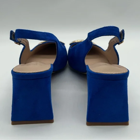 Nicole Miller New York Melrose Blue Faux Suede Slingback Block Heel Pumps 8 NIB - Picture 7 of 13
